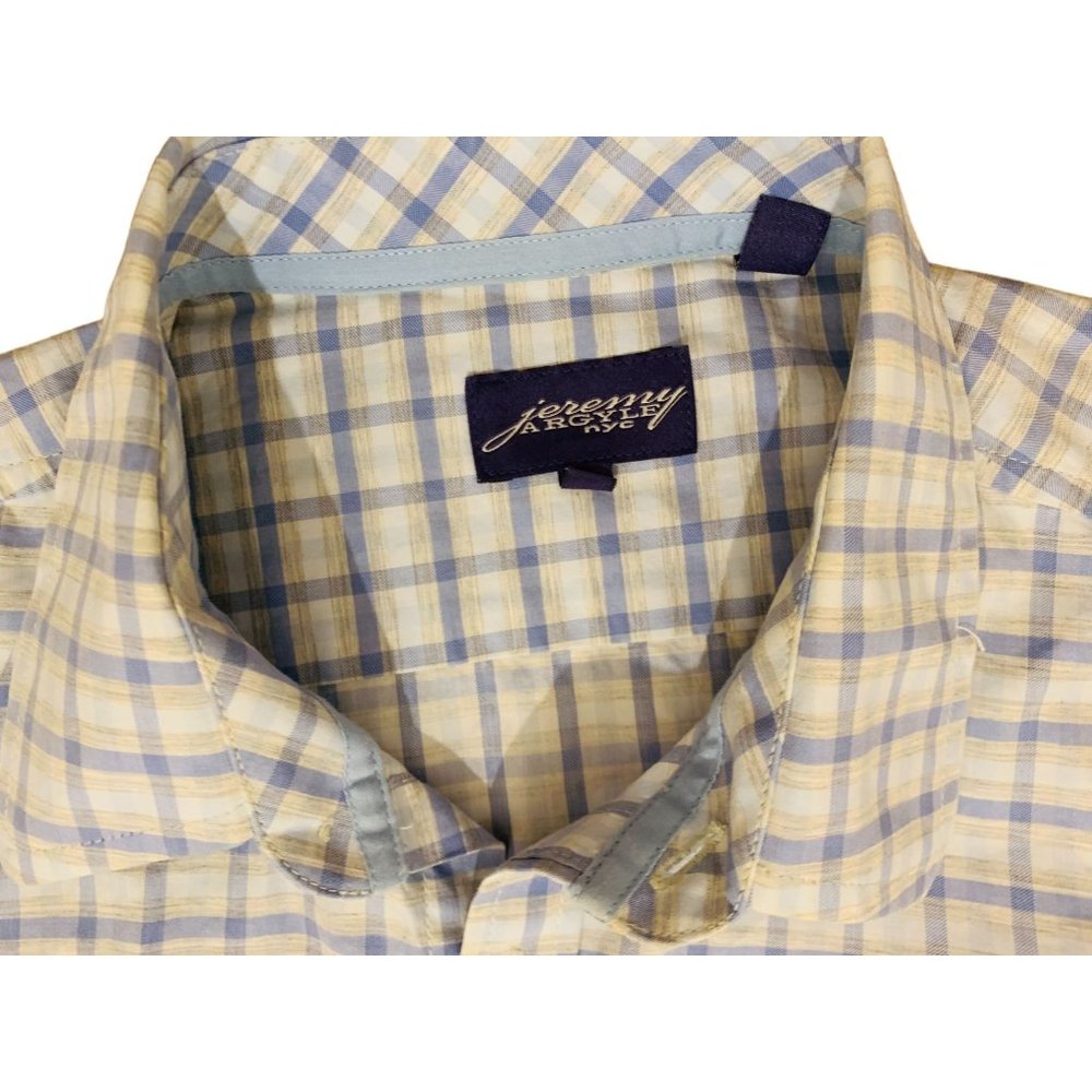 Jeremy Argyle Saratoga Pale Blue and Tan Plaid Cotton Shirt Size M - Picture 1 of 11